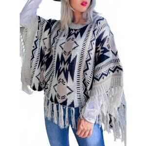 NEW AMOLI prairie moon knit tassel top in beige / black / ivory